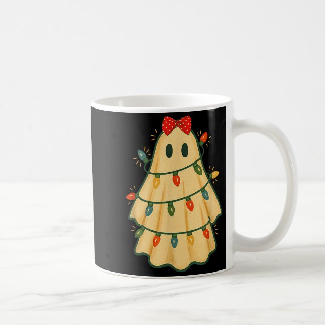 Caneca De Café Cute Lit Ghost Christmas Tree Funny Gift Halloween (Direita)