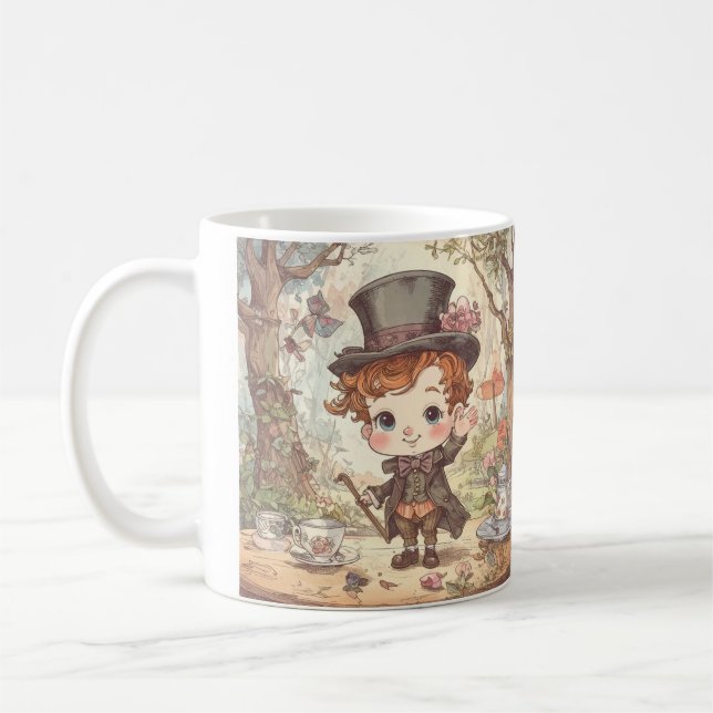 Caneca De Café Cute Mad Hatter Whimsical Wonderland Woodland Art (Esquerda)