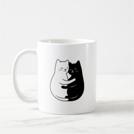 Caneca De Café Cute Minimalist Black & White Cat Love Design