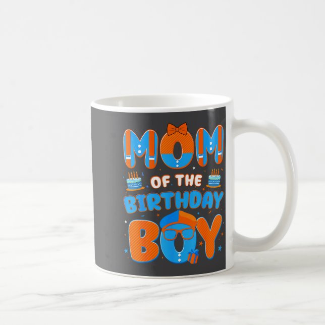 Caneca De Café Cute Mom Of The Birthday Boy Matching Blue Orange  (Direita)