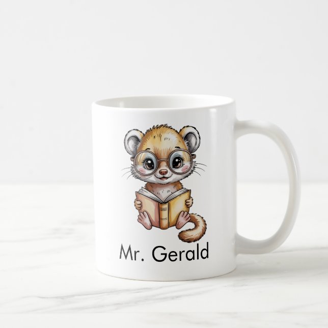 Caneca De Café Cute Mongoose Reading a Book Custom (Direita)
