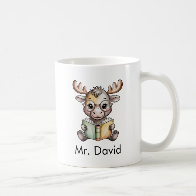 Caneca De Café Cute Moose Reading a Book Custom (Direita)