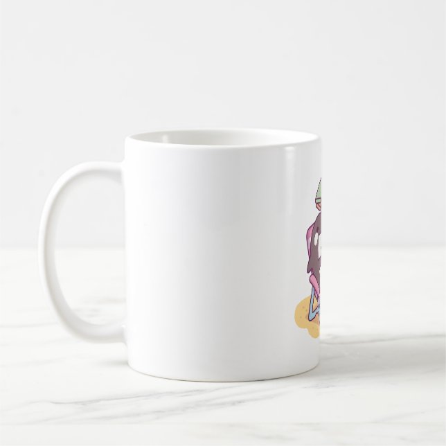 Caneca De Café Cute Orca Chilling Under Beach Umbrella (Esquerda)