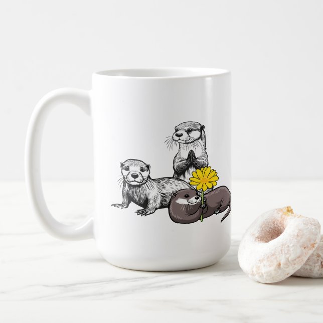 Caneca De Café Cute Otter Trio (Com Donut)