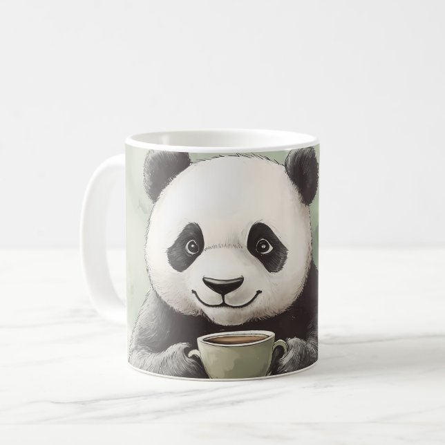 Caneca De Café Cute Panda segurando uma caneca, café (Frente Esquerda)
