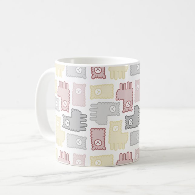 Caneca De Café Cute Pastel Llama Puzzle Pattern (Frente Esquerda)