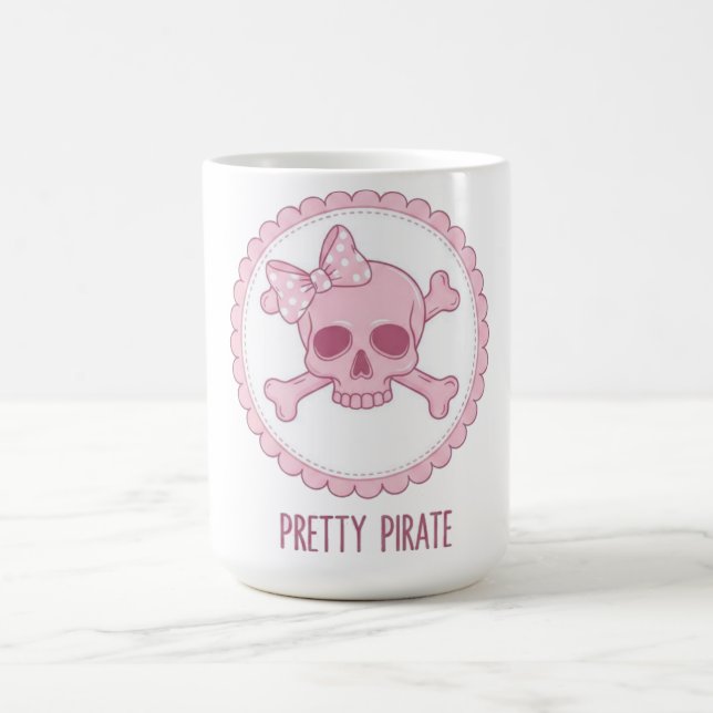 Caneca De Café Cute Pastel Pink Skull with Bow and Crossbones Des (Centro)