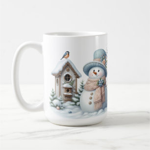 CANECA DE CAFÉ CUTE PASTEL WINTER SNOWMAN & BIRDHOUSE