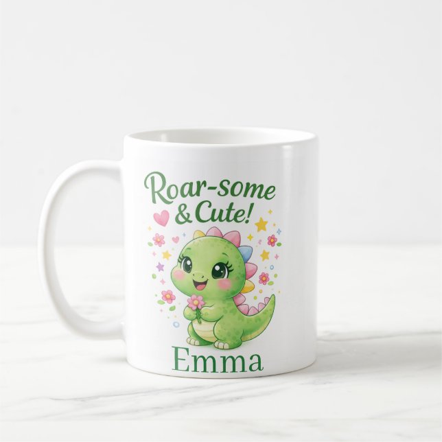 Caneca De Café Cute Personalized Dinosaur Name Mug (Esquerda)