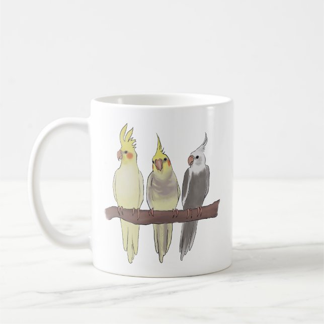 Caneca De Café Cute Pet Cockatiels Flock on Perch Bird Lover (Esquerda)