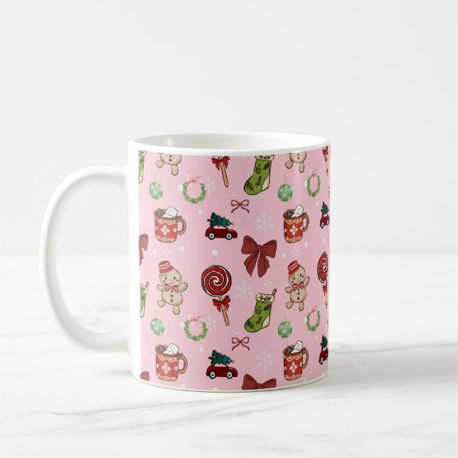 Caneca De Café Cute Pink Christmas Seamless Pattern (Esquerda)