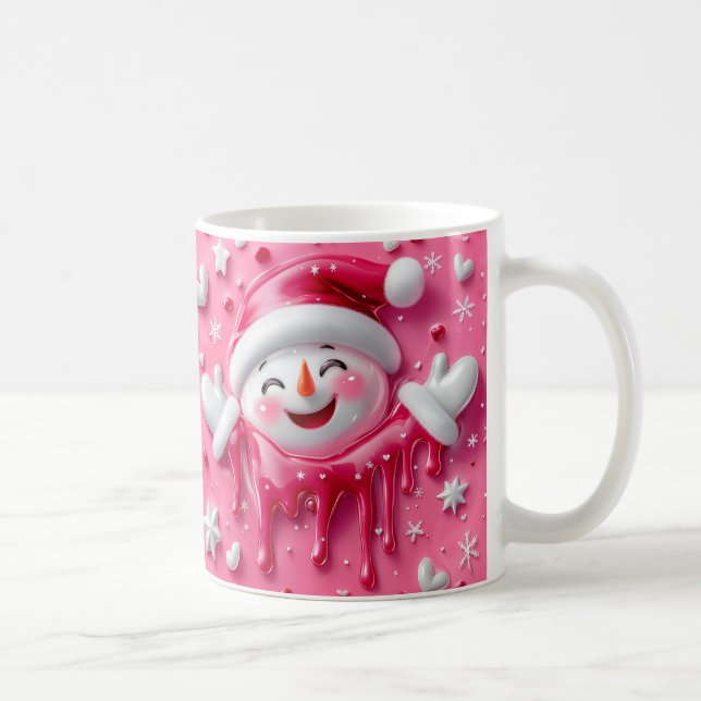 Caneca De Café Cute Pink Christmas Snowman Mug (Direita)