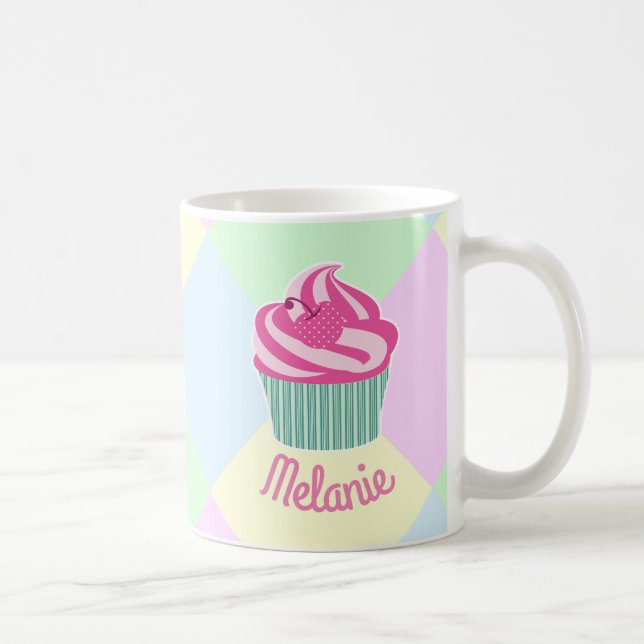 Caneca De Café Cute Pink Cupcake Pastel Colors Personalised (Direita)