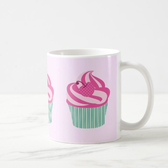 Caneca De Café Cute Pink Cupcakes Pattern Pastel Pink (Direita)