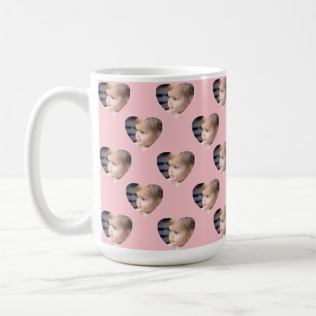 Caneca De Café Cute Pink Hearts Kids Photo Custom Face (Esquerda)
