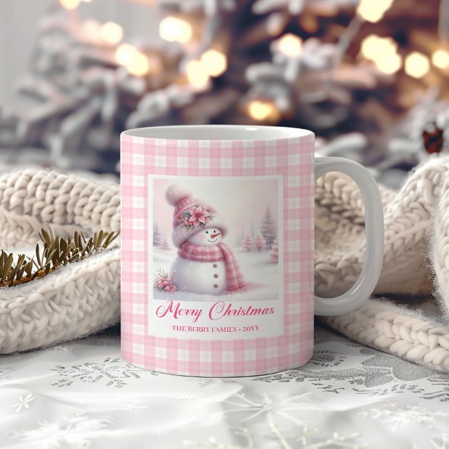 Caneca De Café Cute Pink Snowman Christmas Mug Winter Kids Gift (Cute Pink Snowman Christmas Mug Winter Kids Gift)