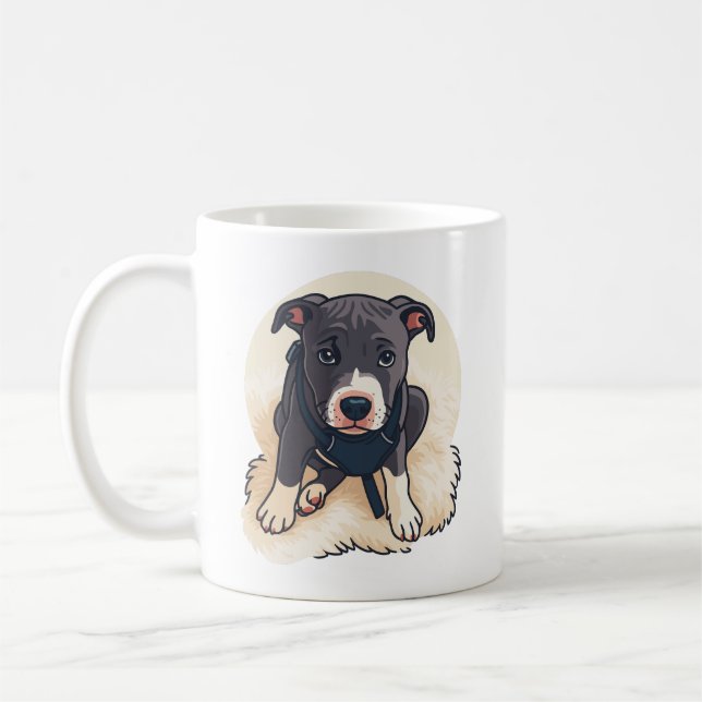 Caneca De Café Cute Pitbull Puppy Dog Cartoon Design (Esquerda)