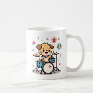 Caneca De Café Cute Puppy Drummer - Happy Dog Playing Drums