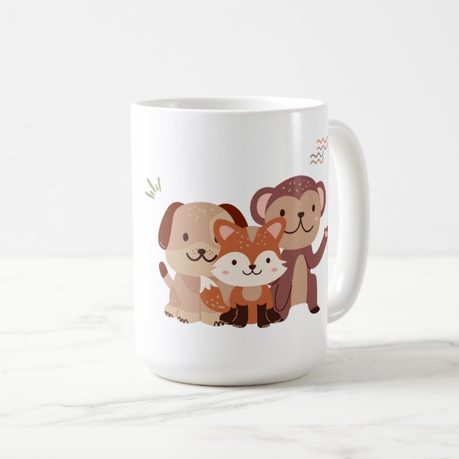 Caneca De Café Cute Puppy Monkey Fox Mug (Frente Esquerda)