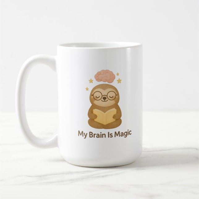 Caneca De Café Cute Reading Bear — My Brain Is Magic Motivational (Esquerda)