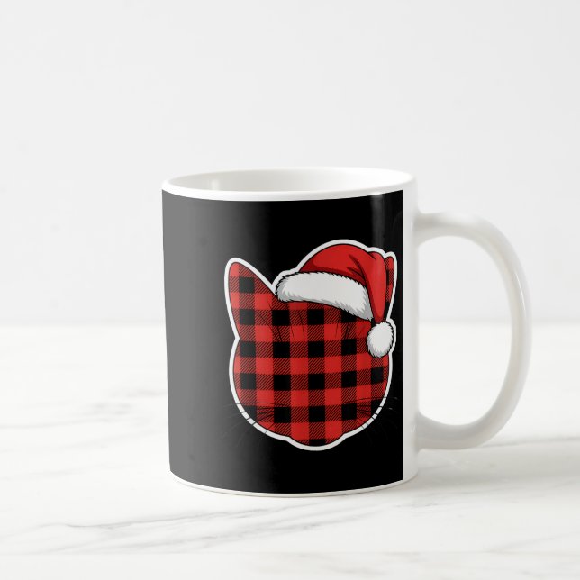 Caneca De Café Cute Red And Black Buffalo Plaid Cat Christmas San (Direita)