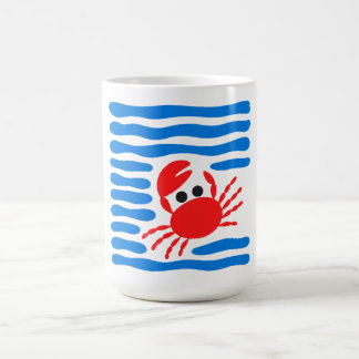 Caneca De Café Cute Red Crab & Blue Waves Coastal