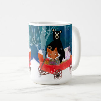 Caneca De Café Cute Red Wagon with Bear, Fox, and Sheep Mug
