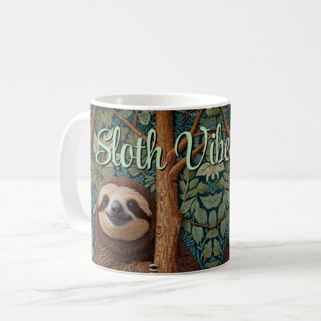 Caneca De Café Cute retro boho funny Sloth Vibes Only (Frente Esquerda)