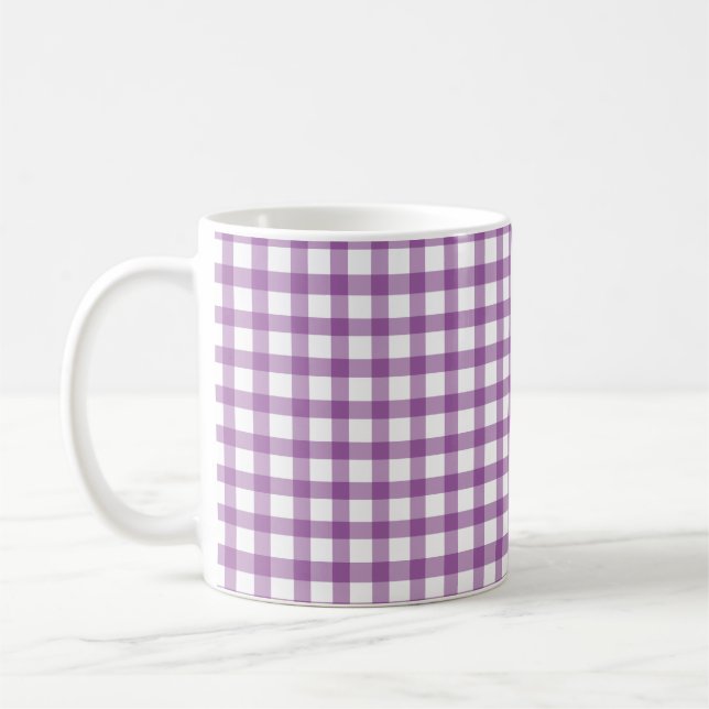Caneca De Café Cute Retro Gingham Plaid Purple Pattern (Esquerda)