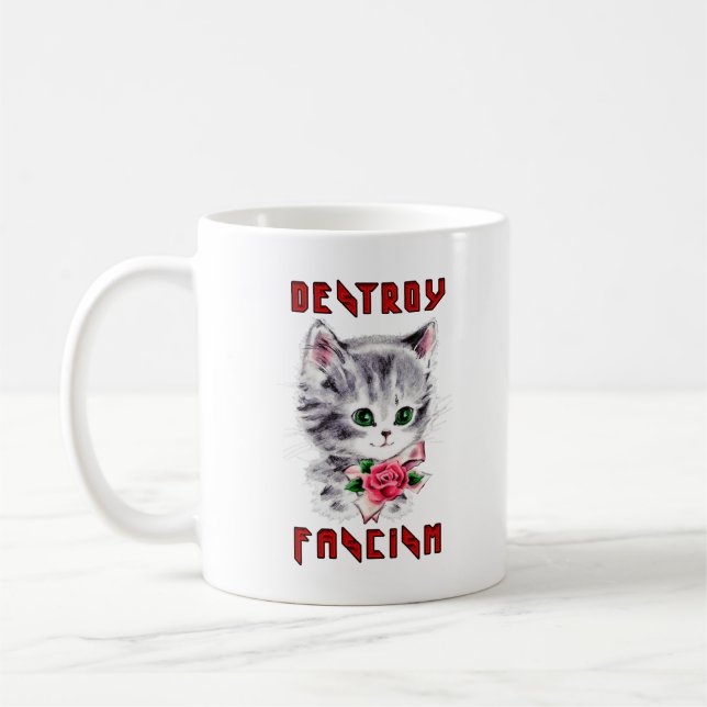Caneca De Café Cute Retro Kitten - Destrua o fascismo (Esquerda)