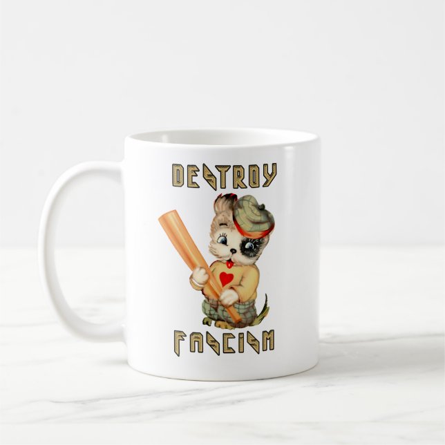 Caneca De Café Cute Retro Puppy - Destruir fascismo (Esquerda)