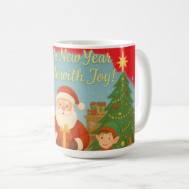 Caneca De Café Cute Santa & Elves New Year Holiday Card
