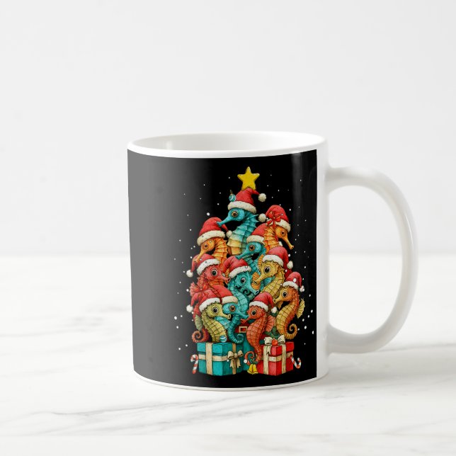 Caneca De Café Cute Seahorse Le Sea Fish Christmas Tree Xmas Hat  (Direita)