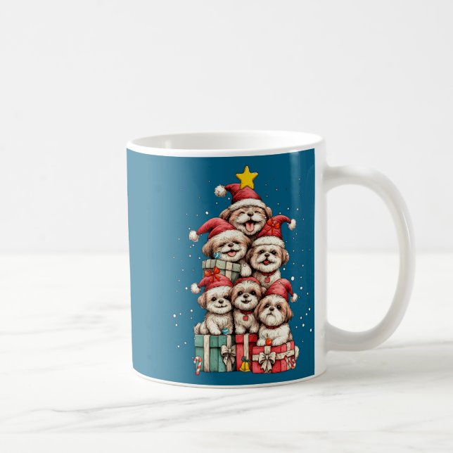 Caneca De Café Cute Shih Tzu Le Dog Christmas Tree Xmas Hat Long  (Direita)
