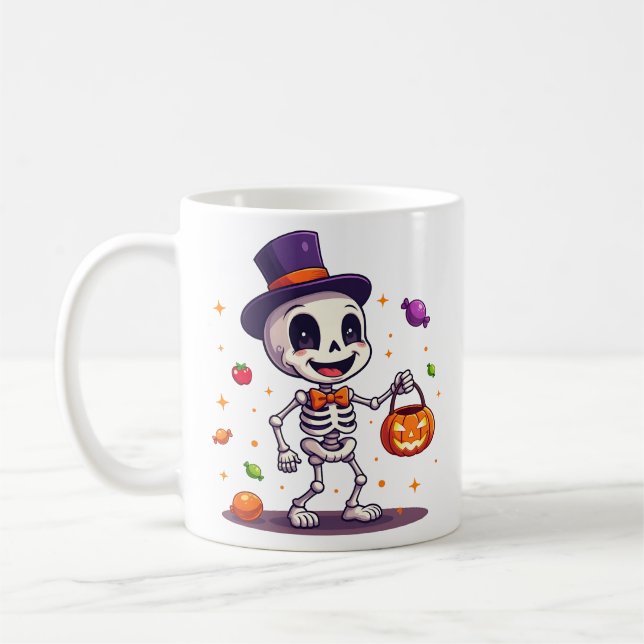Caneca De Café Cute Skeleton With Candy Halloween Mug (Esquerda)