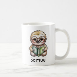Caneca De Café Cute Sloth Reading a Book Custom