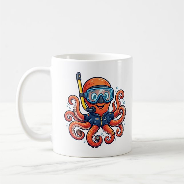 Caneca De Café Cute Snorkeling Octopus - Ocean Explorer (Esquerda)
