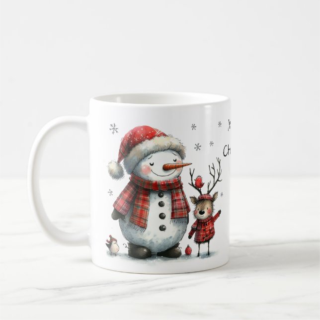 Caneca De Café Cute Snowman e Reindeer (Esquerda)