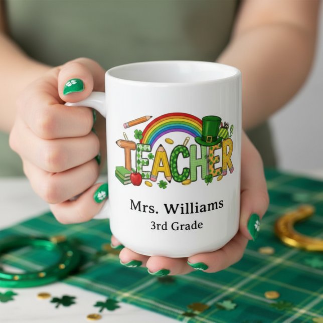 Caneca De Café Cute St. Patrick’s Day Lucky to Teach Teacher Gift (Criador carregado)