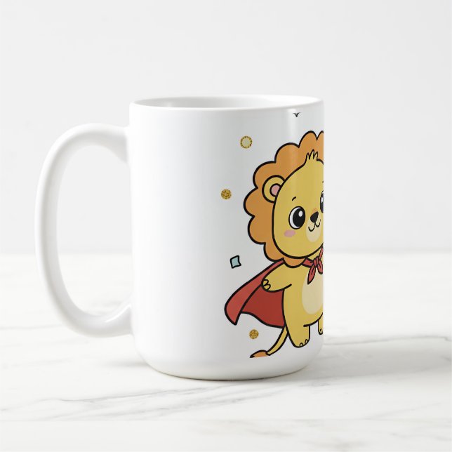 Caneca De Café Cute Superhero Lion and Elephant Friends Cartoon (Esquerda)