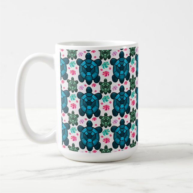 Caneca De Café Cute Turtle and Floral Seamless Pattern  Notebook (Esquerda)