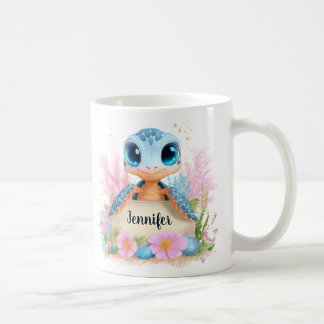 Caneca De Café Cute Turtle Personalized Custom Name Animal