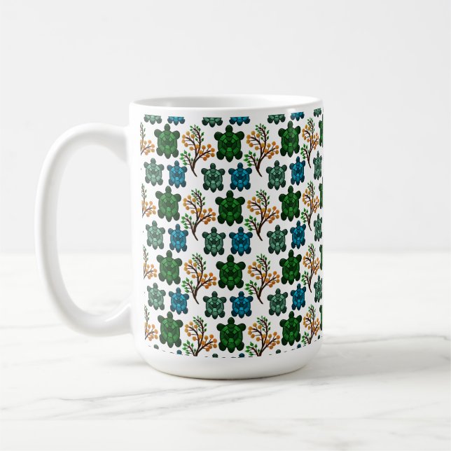 Caneca De Café Cute Turtle Seamless Pattern | Ocean Animal Repeat (Esquerda)