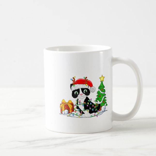 Caneca De Café Cute Tuxedo Cat Santa Christmas Tree Lights Xmas T (Direita)