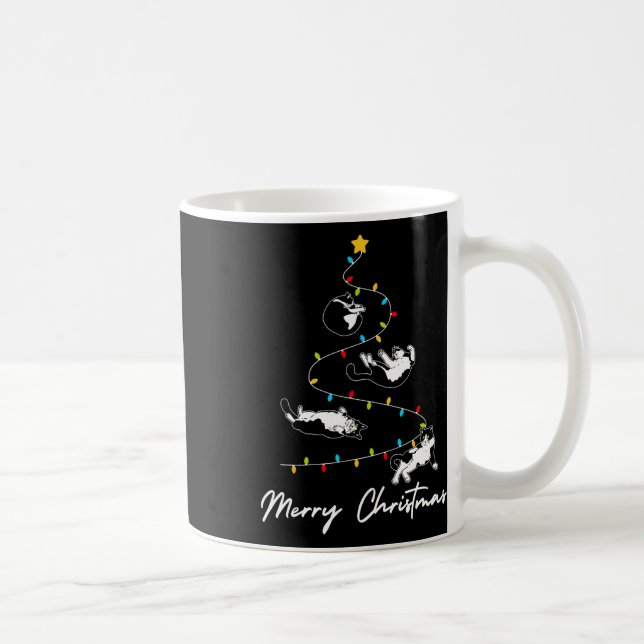 Caneca De Café Cute Tuxedo Gato Luzes De Árvore De Natal Propriet (Direita)