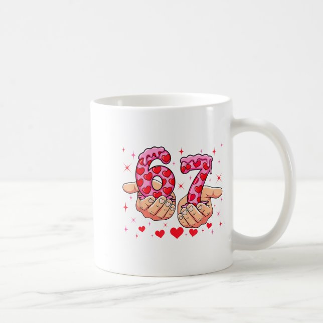 Caneca De Café Cute Valentines Day 67 Hearts Funny Six Seven Meme (Direita)
