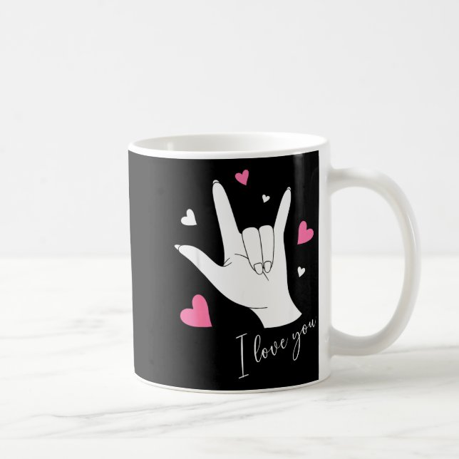 Caneca De Café Cute Valentines Day Hearts I Love You Hand Sign La (Direita)
