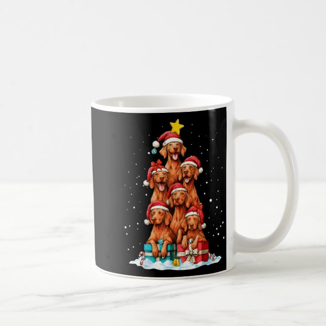 Caneca De Café Cute Vizsla Viszla Dog Christmas Tree Xmas Hat  (Direita)