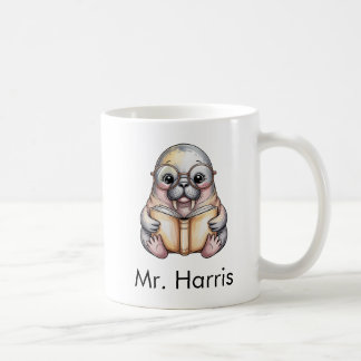 Caneca De Café Cute Walrus Reading Book Custom