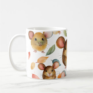 Caneca De Café Cute Watercolor Mice and Autumn Leaves Pattern